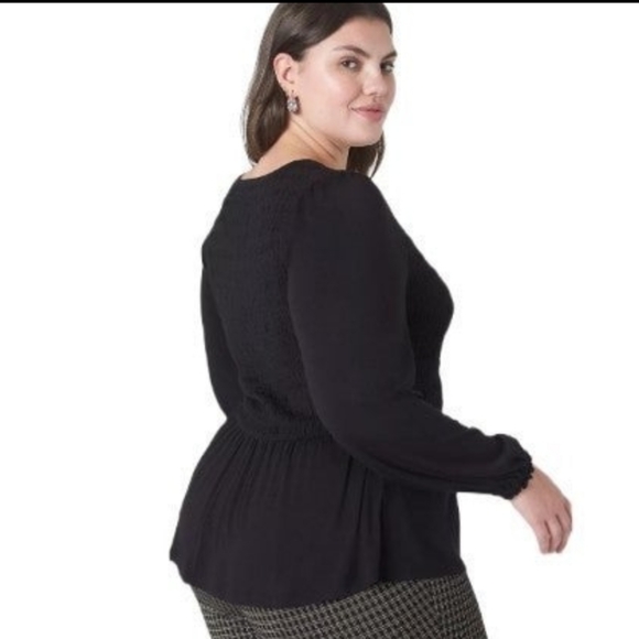 Lane Bryant Plus Size Fitted Blouson-Sleeve Smocked Peplum Top - Picture 3 of 7